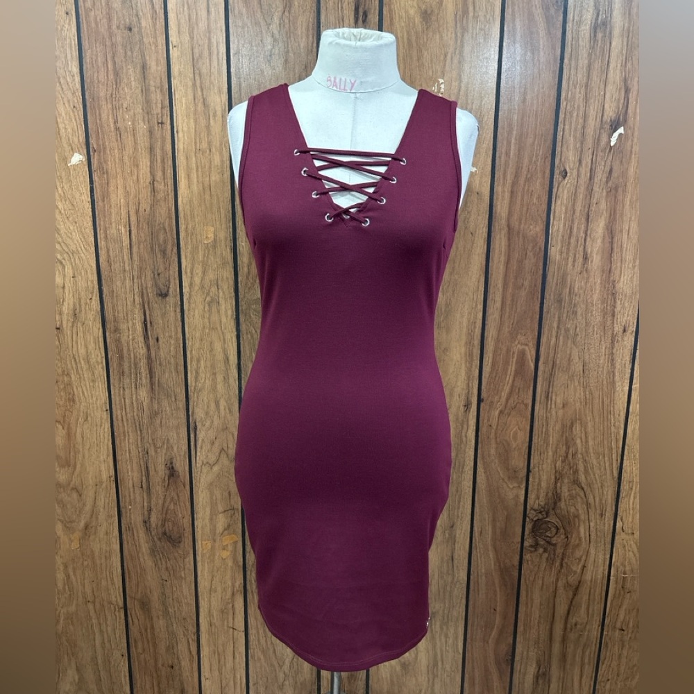 Burgundy Lace-Up Mini Dress